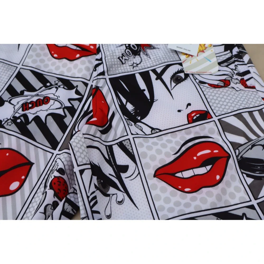 Oh Snap! By Drill Clothing Co Mens Pop Art Comic Swim Trunks Red Lips Small NEW